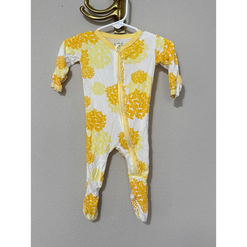 KicKee Pants Footie Sleeper Baby 0-3M Yellow Floral Ruffle Bamboo Pajamas‎